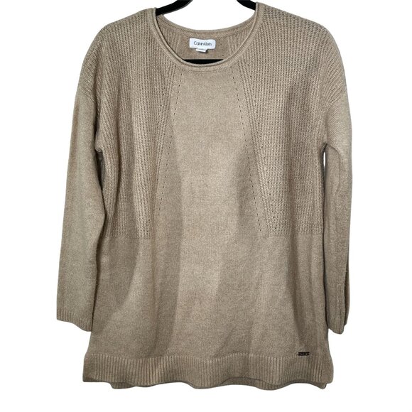Calvin Klein Beige Knit Sweater Medium Crewneck Pullover - Picture 1 of 12
